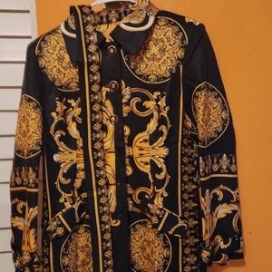 Long sleeve fune button vintage print trench coar